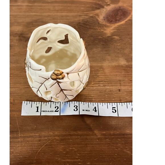 Set of 3 Ceramic Leaf Tealight Candle Holders Cream Gold Cutout Autumn Decor - Picture 7 of 7